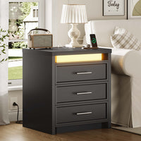 Sikaic Nightstand Nightstand with 3 Drawers and Led Lights Black Black / Engineered Wood / Modern