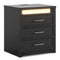 Sikaic Nightstand Nightstand with 3 Drawers and Led Lights Black Black / Engineered Wood / Modern