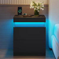 Sikaic Nightstand Nightstand with Sliding Top and 2 Drawers Black Black / Engineered Wood / Modern