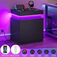 Sikaic Nightstand Nightstand with Sliding Top and 2 Drawers Black Black / Engineered Wood / Modern