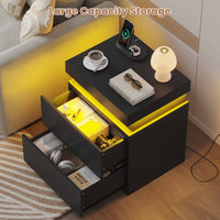 Sikaic Nightstand Nightstand with Sliding Top and 2 Drawers Black Black / Engineered Wood / Modern