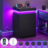 Sikaic Nightstand Nightstand with Sliding Top and 4 Drawers Black Black / Engineered Wood / Modern