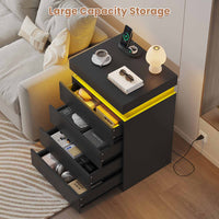 Sikaic Nightstand Nightstand with Sliding Top and 4 Drawers Black Black / Engineered Wood / Modern