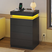 Sikaic Nightstand Nightstand with Sliding Top and 4 Drawers Black Black / Engineered Wood / Modern