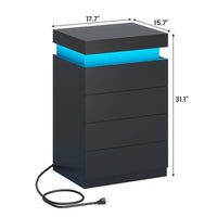 Sikaic Nightstand Nightstand with Sliding Top and 4 Drawers Black Black / Engineered Wood / Modern