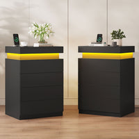 Sikaic Nightstand Nightstand with Sliding Top and 4 Drawers Black Black / Engineered Wood / Modern