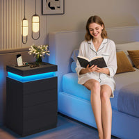 Sikaic Nightstand Nightstand with Sliding Top and 4 Drawers Black Black / Engineered Wood / Modern