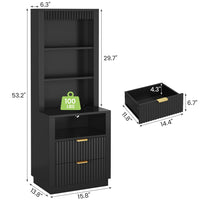 Sikaic Nightstand Tall Fluted Nightstand with Drawers and Charging Station Black Black / Engineered Wood / Modern