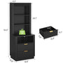 Sikaic Nightstand Tall Fluted Nightstand with Drawers and Charging Station Black Black / Engineered Wood / Modern