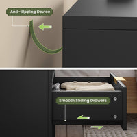 Sikaic Nightstand Tall Fluted Nightstand with Drawers and Charging Station Black Black / Engineered Wood / Modern