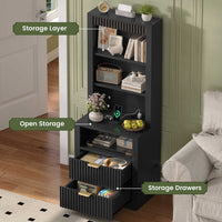 Sikaic Nightstand Tall Fluted Nightstand with Drawers and Charging Station Black Black / Engineered Wood / Modern