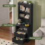 Sikaic Nightstand Tall Fluted Nightstand with Drawers and Charging Station Black Black / Engineered Wood / Modern