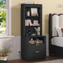Sikaic Nightstand Tall Fluted Nightstand with Drawers and Charging Station Black Black / Engineered Wood / Modern