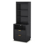 Sikaic Nightstand Tall Fluted Nightstand with Drawers and Charging Station Black Black / Engineered Wood / Modern