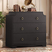 Sikaic Nightstand Vintage Nightstand with Large Drawers & Anti-Tip Device Black Black / Engineered Wood / Vintage