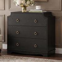 Sikaic Nightstand Vintage Nightstand with Large Drawers & Anti-Tip Device Black Black / Engineered Wood / Vintage