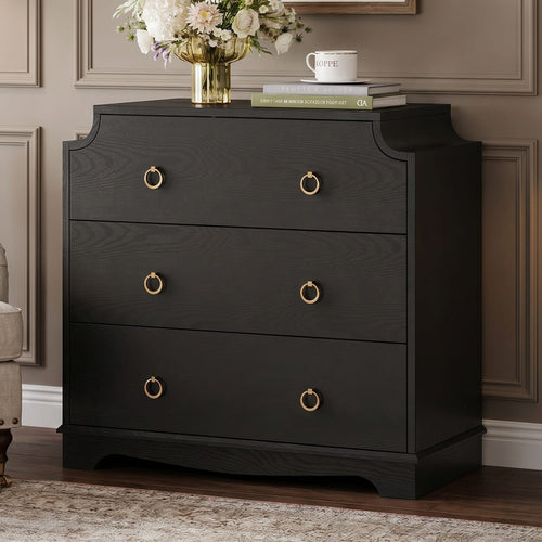Sikaic Nightstand Vintage Nightstand with Large Drawers & Anti-Tip Device Black Black / Engineered Wood / Vintage