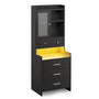 Sikaic Nightstand LED Tall Nightstand with Glass Door Storage Black Black / Glass / Modern