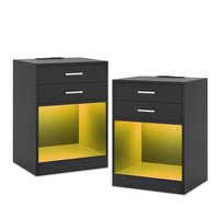 Sikaic Nightstand 2Pcs LED Nightstand with Power Outlets Black Black / Modern