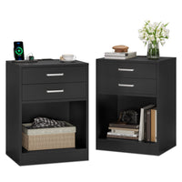 Sikaic Nightstand 2Pcs Nightstand with Charging Station Black Black / Modern