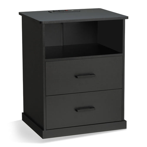 Sikaic Nightstand Nightstand with 2 Storage Drawers Black Black / Modern / Engineered Wood