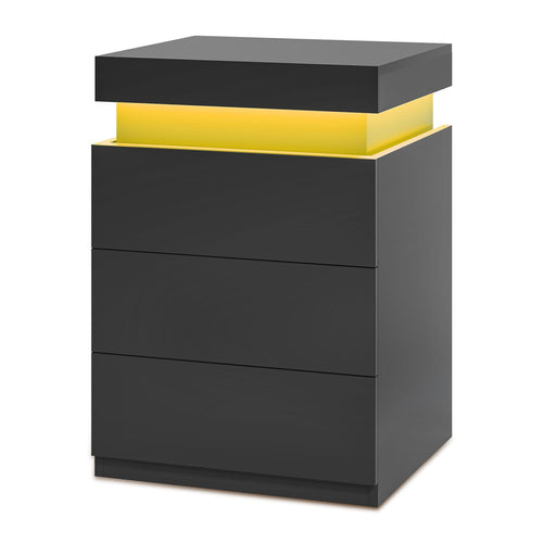 Sikaic Nightstand LED Nightstand with Sliding Top and Charging Station Black Black / Modern