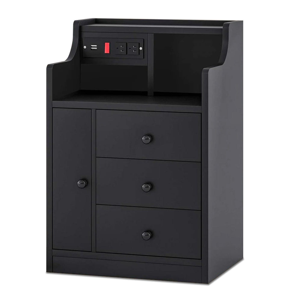 Sikaic Nightstand Nightstand with Charging Station Drawers Black Black / Modern