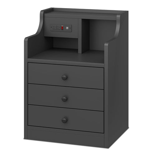 Sikaic Nightstand Nightstand with Charging Station Storage Drawers Black Black / Wood / Modern