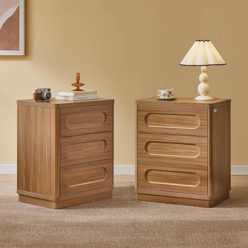 Sikaic Nightstand 2PCS Nightstand with 3 Drawers Oak Brown Brown / Engineered Wood / Modern