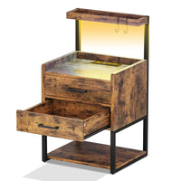 Sikaic Nightstand LED Nightstand with Charging Station Storage Shelves Brown Brown / Engineered Wood / Modern