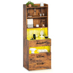 Sikaic Nightstand LED Tall Nightstand with Bookshelf Brown Brown / Engineered Wood / Modern