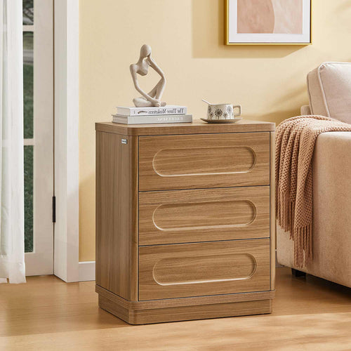 Sikaic Nightstand Nightstand with 3 Drawers Oak Brown Brown / Engineered Wood / Modern