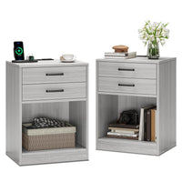Sikaic Nightstand 2Pcs Nightstand with Charging Station Grey Grey