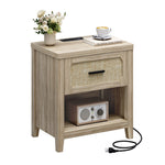 Sikaic Nightstand 22 inch Rattan Nightstand with Charging Station Grey Oak Grey / Engineered Wood / Boho