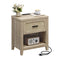 Sikaic Nightstand 22 inch Rattan Nightstand with Charging Station Grey Oak Grey / Engineered Wood / Boho
