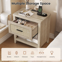 Sikaic Nightstand 22 inch Rattan Nightstand with Charging Station Grey Oak Grey / Engineered Wood / Boho