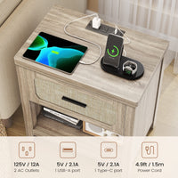 Sikaic Nightstand 22 inch Rattan Nightstand with Charging Station Grey Oak Grey / Engineered Wood / Boho