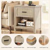Sikaic Nightstand 22 inch Rattan Nightstand with Charging Station Grey Oak Grey / Engineered Wood / Boho