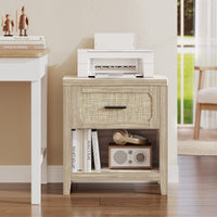 Sikaic Nightstand 22 inch Rattan Nightstand with Charging Station Grey Oak Grey / Engineered Wood / Boho