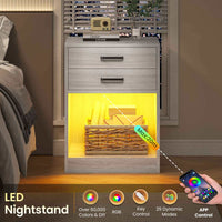 Sikaic Nightstand 2Pcs LED Nightstands with Charging Station Power Outlets and Drawers Grey Grey / Engineered Wood / Modern