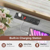 Sikaic Nightstand 2Pcs LED Nightstands with Charging Station Power Outlets and Drawers Grey Grey / Engineered Wood / Modern