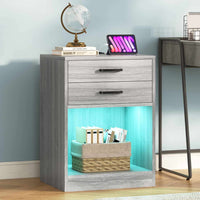 Sikaic Nightstand 2Pcs LED Nightstands with Charging Station Power Outlets and Drawers Grey Grey / Engineered Wood / Modern
