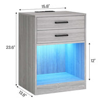 Sikaic Nightstand 2Pcs LED Nightstands with Charging Station Power Outlets and Drawers Grey Grey / Engineered Wood / Modern