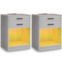 Sikaic Nightstand 2Pcs LED Nightstands with Power Outlets Grey Grey / Engineered Wood / Modern