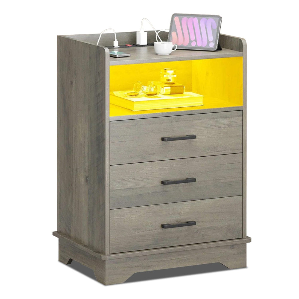 Sikaic Nightstand LED Nightstand with 2 Drawers Oak Grey Grey / Engineered Wood / Modern