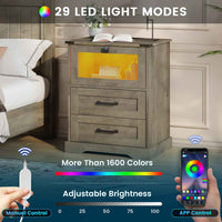 Sikaic Nightstand LED Nightstand with Charging Station 2 Drawers and Open Cubby Rustic Oak Grey Grey / Engineered Wood / Modern