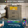Sikaic Nightstand LED Nightstand with Charging Station 2 Drawers and Open Cubby Rustic Oak Grey Grey / Engineered Wood / Modern