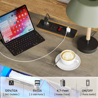 Sikaic Nightstand LED Nightstand with Charging Station 2 Drawers and Open Cubby Rustic Oak Grey Grey / Engineered Wood / Modern