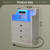 Sikaic Nightstand LED Nightstand with Hutch Drawers Charging Station Grey