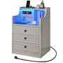 Sikaic Nightstand LED Nightstand with Hutch Drawers Charging Station Grey